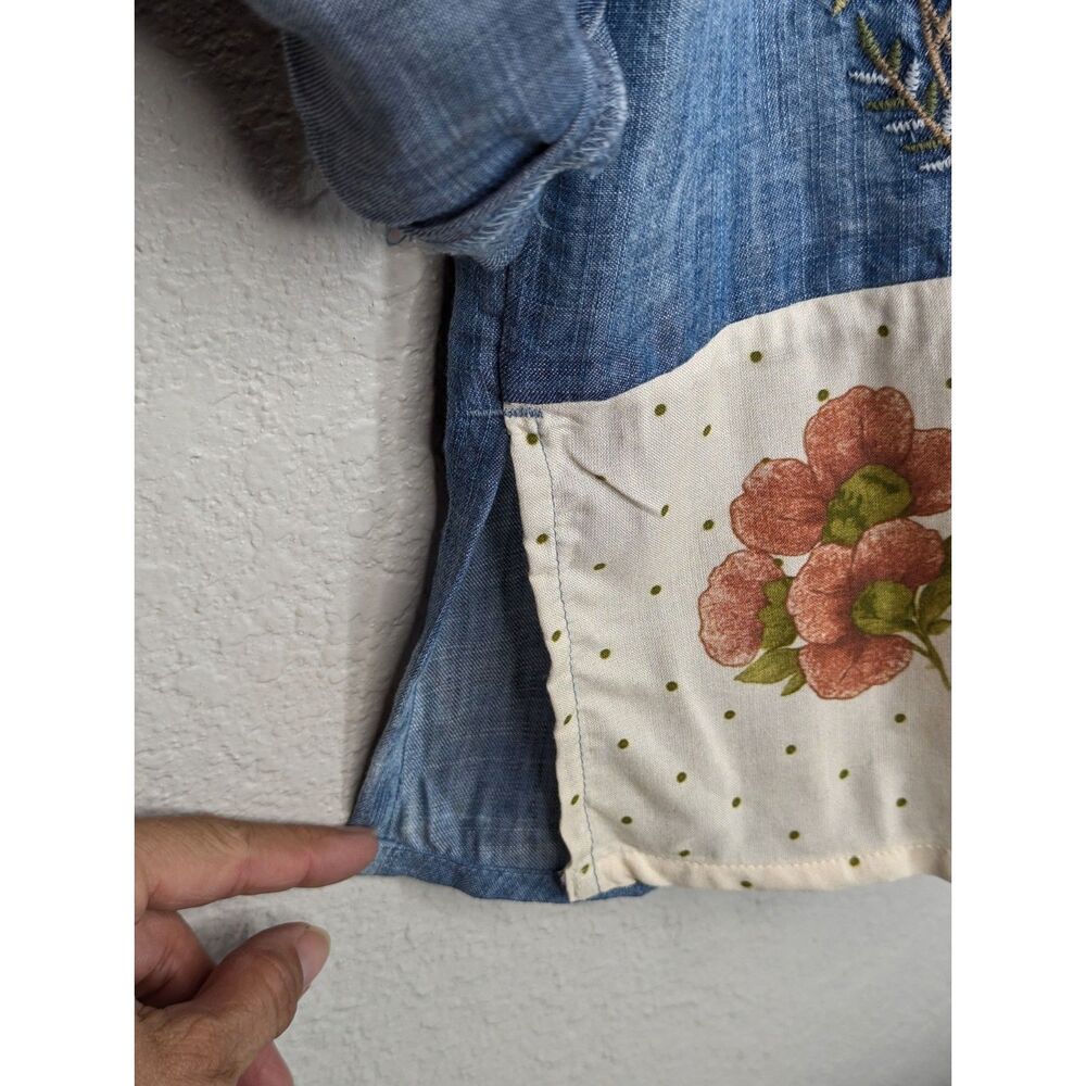 Soft Surroundings Embroidered Printed Tencel Button Shirt Sz M Boho Patchwork - Picture 7 of 9